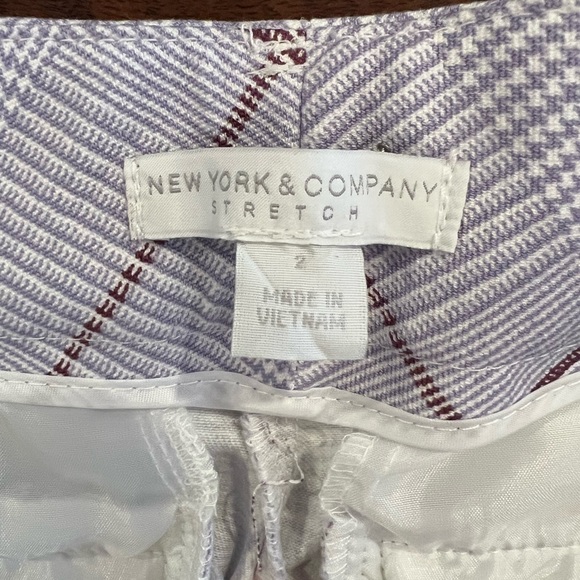 New York & Company stretch pants. Size 2 in lavender plaid with maroon accent. - Picture 7 of 8